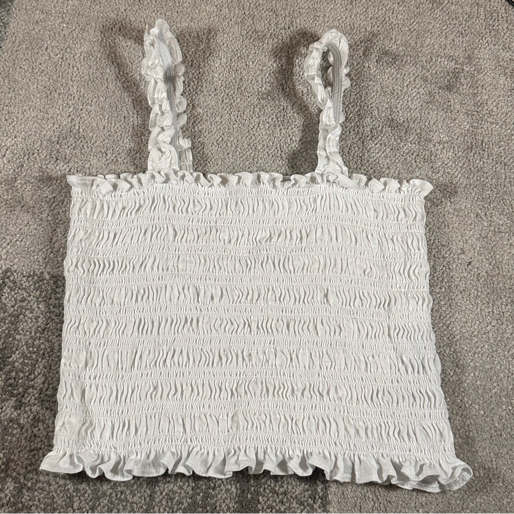 Old Navy White Smocked Ruffle Crop Camisole